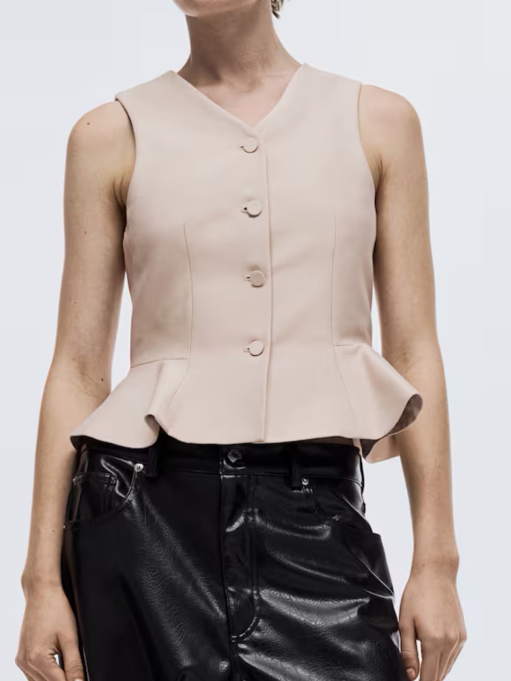 H&M Blush Pink Sleeveless  V-NECK VEST WITH PEPLUM